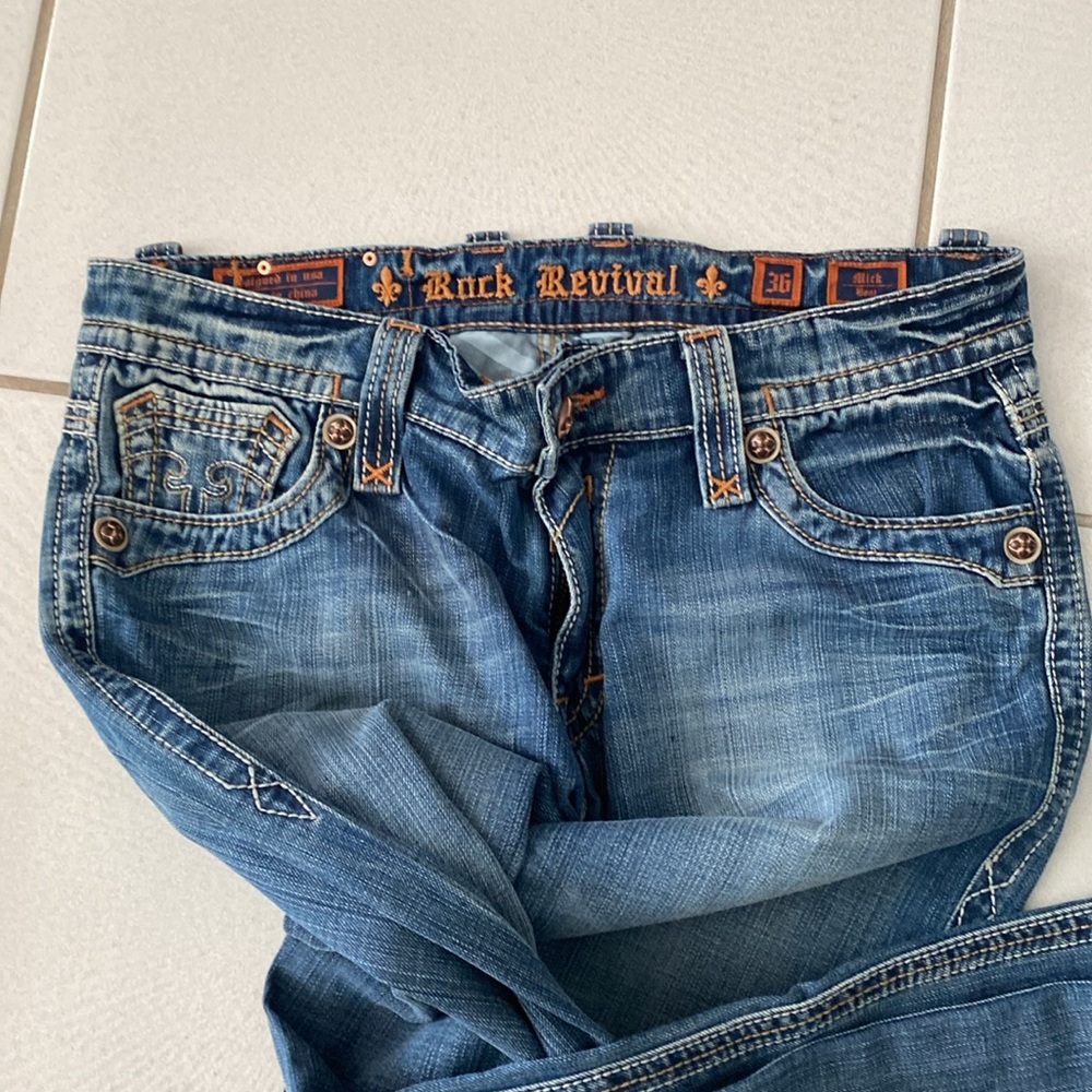 Vintage men’s Rock Revival denim Mick boot cut jeans size 36x30 - Picture 7 of 15